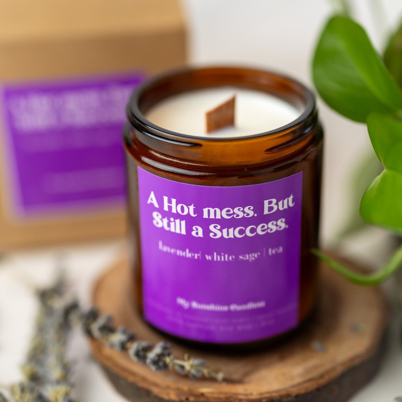 A Hot Mess but Still a Success Candle – 8 oz Amber Jar Soy Candle – Funny Motivational Gift