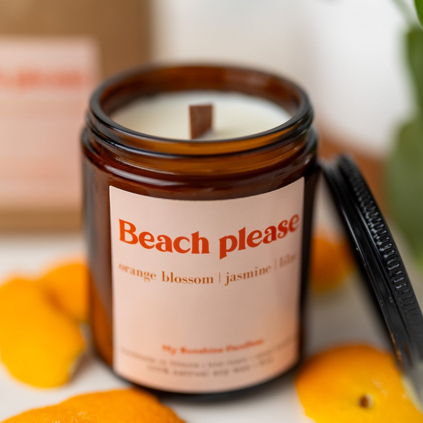 Beach Please Candle – 8 oz Amber Jar Soy Candle – Funny Beach Gift – Coastal Home Fragrance