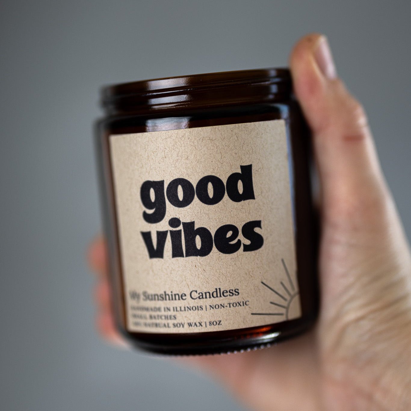 Good Vibes Amber Jar Candle 8 oz – Soy Wax Candle, Clean Burning, Non-Toxic, Handmade