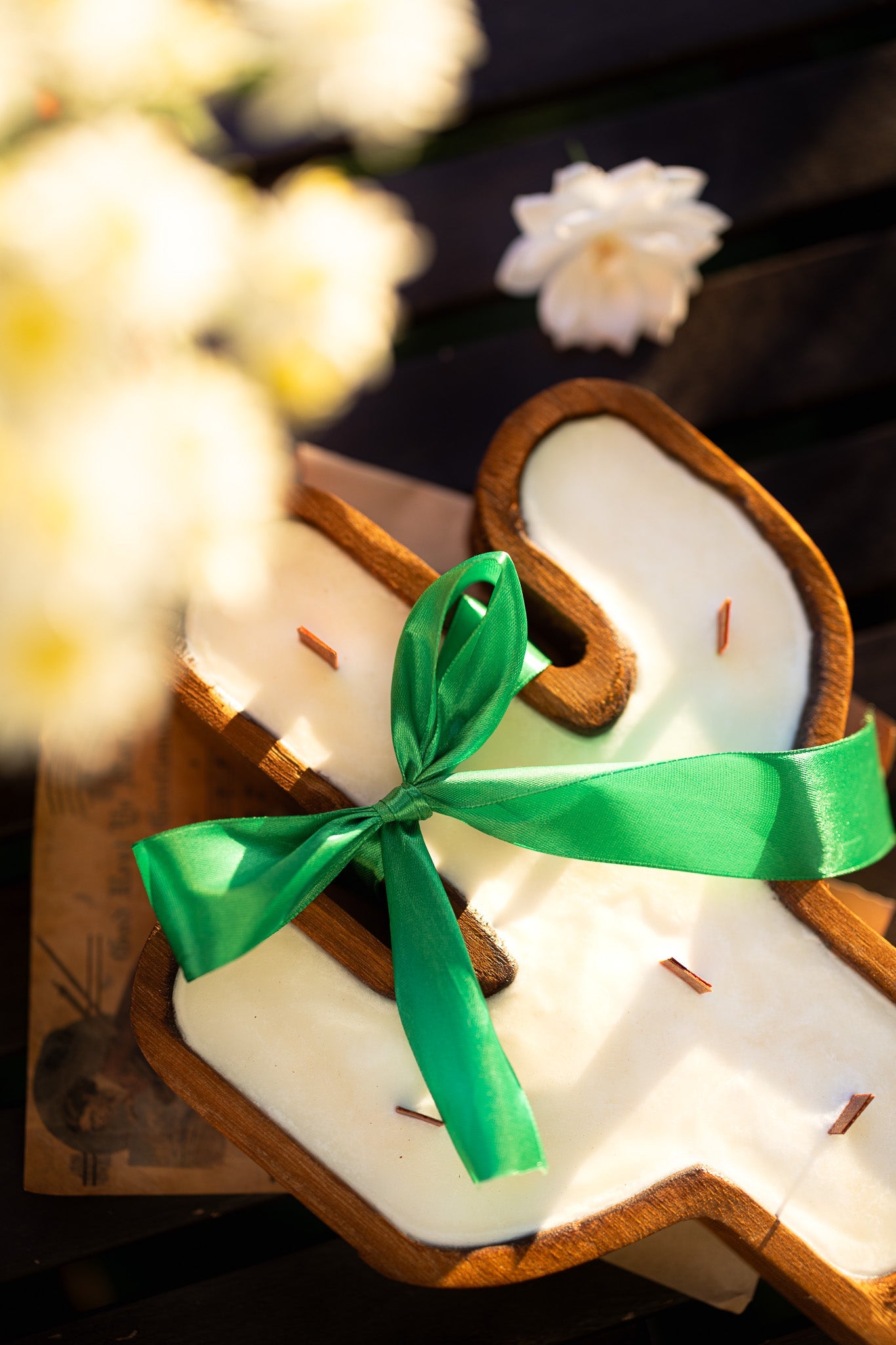 Cactus Rustic Wood Bowl Candle – 6 Wood Wicks, Hand-Poured Soy Wax