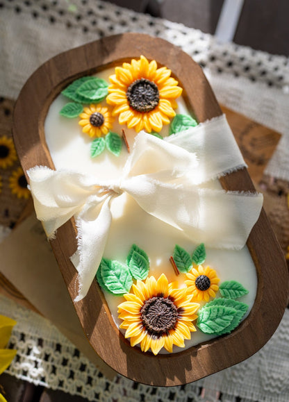 Wooden Sunflower Candle – Handcrafted Floral Soy Wax Candle – Rustic Home Decor Gift