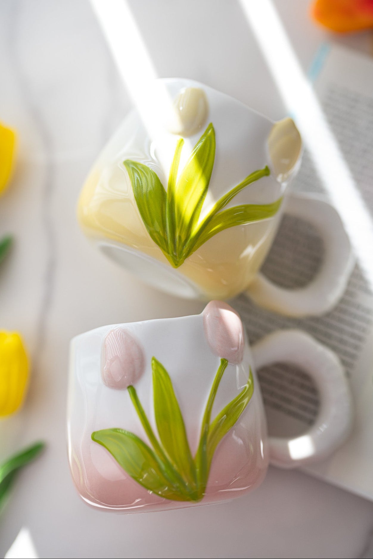 Hand-Painted 3D Tulip Ceramic Coffee Mug (400ml) – Colorful Floral Tea Cup