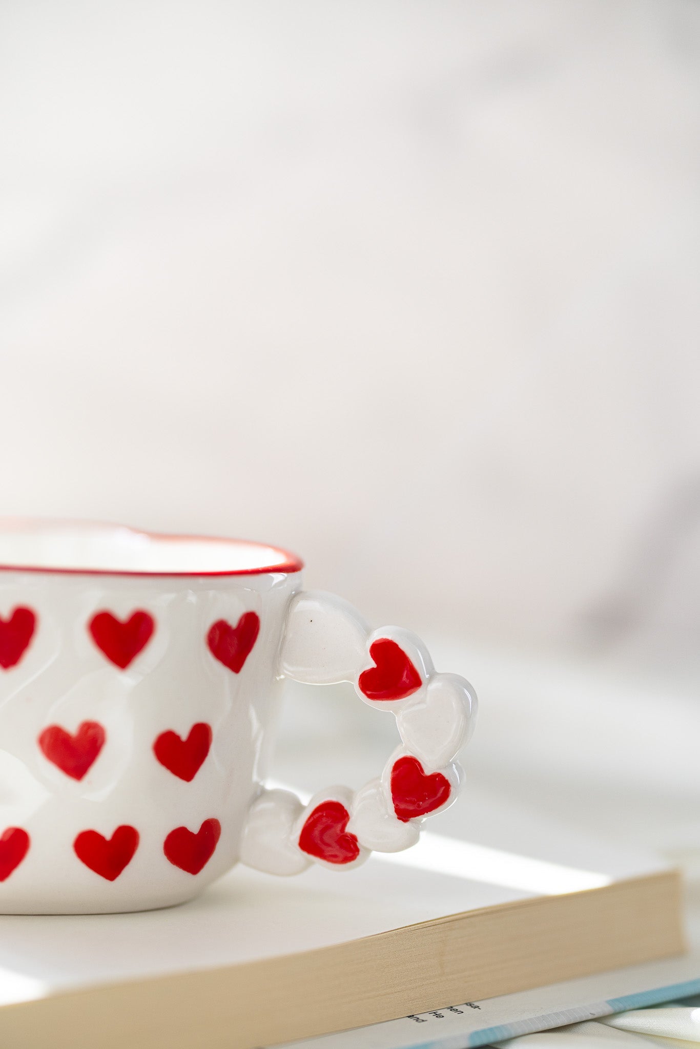Cute Heart-Shaped Ceramic Mug with Red Heart Design – Romantic Love Gift Cup