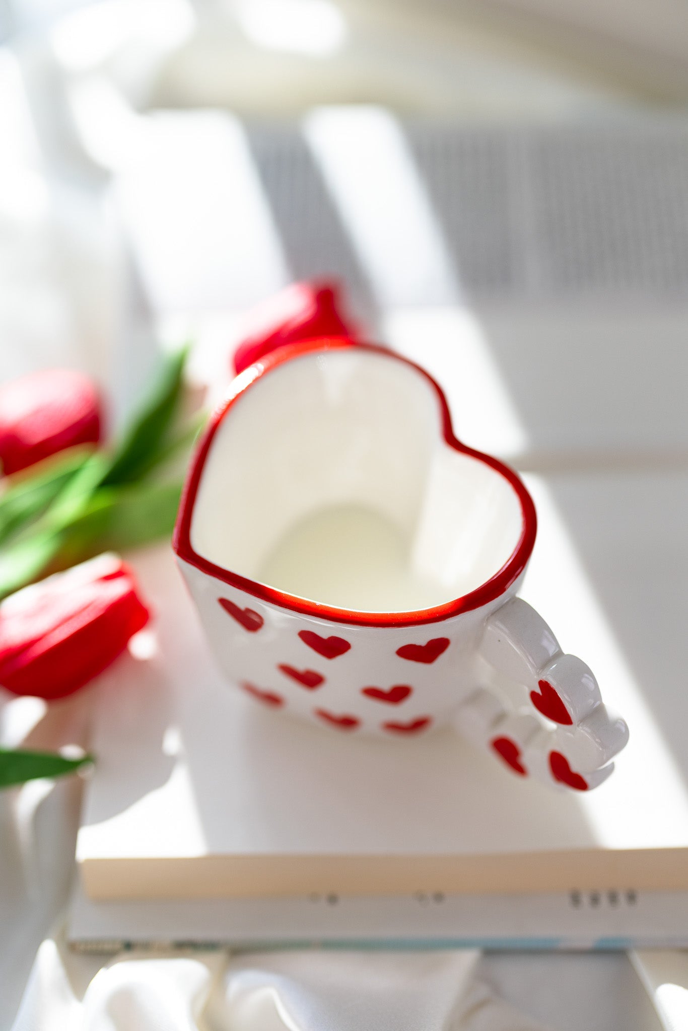 Cute Heart-Shaped Ceramic Mug with Red Heart Design – Romantic Love Gift Cup