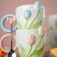 3D Tulip Ceramic Mug with Spoon Gift Set | Hand-Carved Floral Coffee Cup