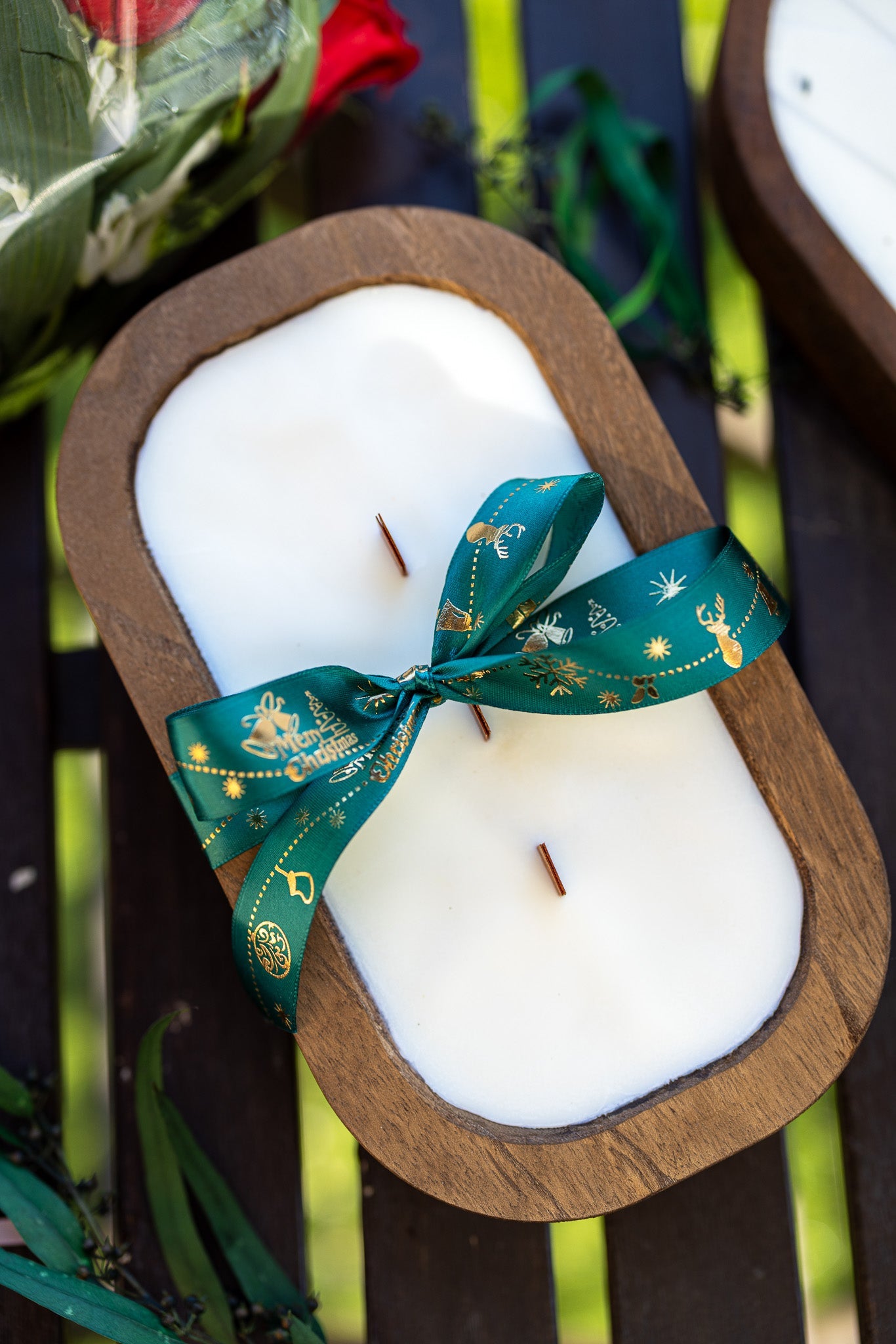 Wood Dough Bowl Candle – Handcrafted Soy Wax Bowl Candle – Rustic Farmhouse Home Decor