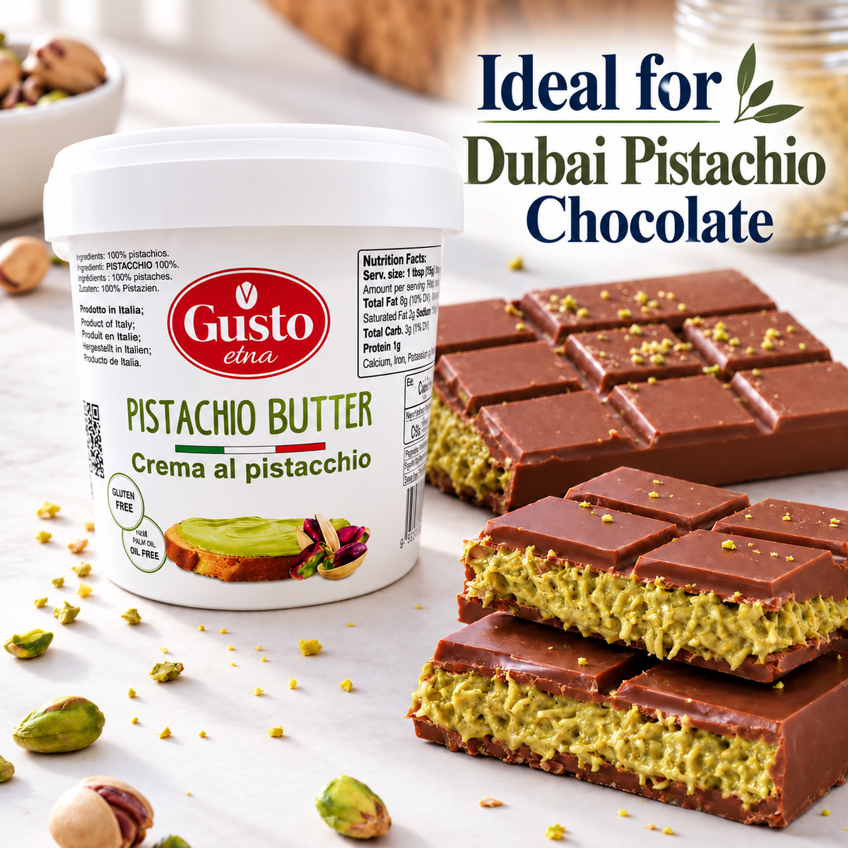 Gusto Etna Sicilian Pistachio Cream Butter – 35% Pistachio – 1 kg (2.2 lb)