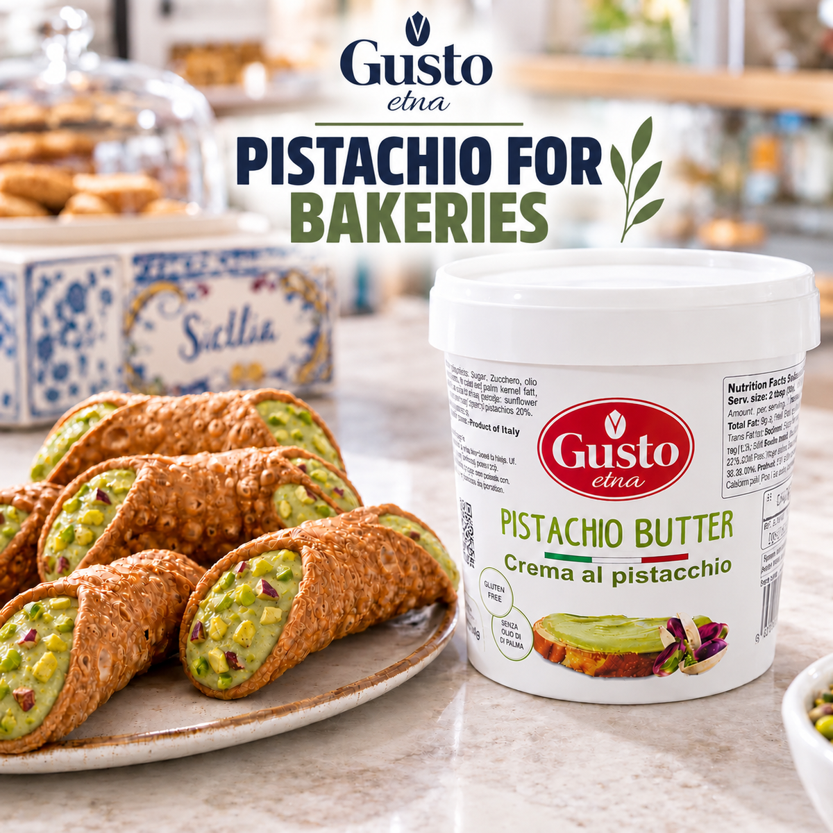 Gusto Etna Sicilian Pistachio Cream Butter – 35% Pistachio – 1 kg (2.2 lb)