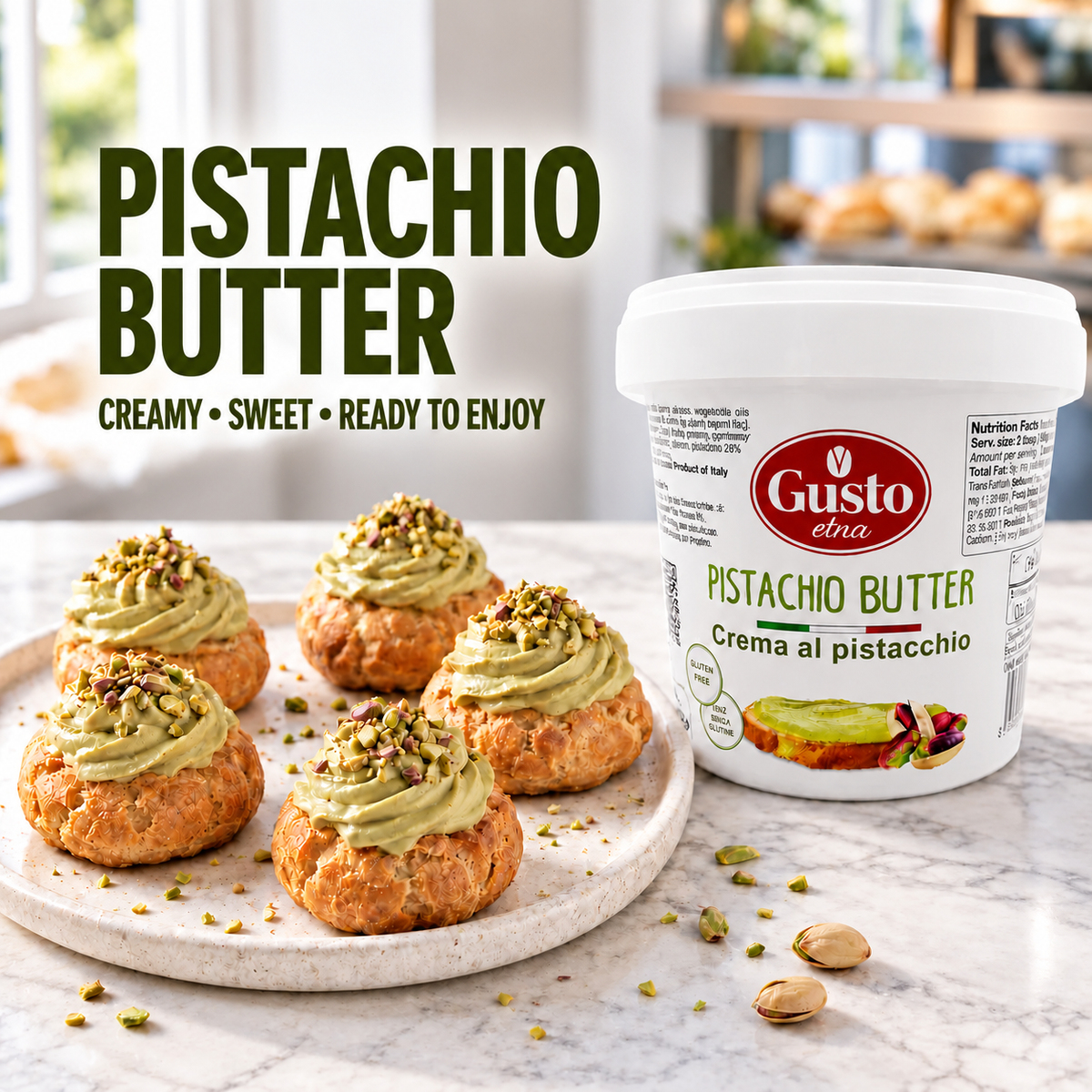 Gusto Etna Sicilian Pistachio Cream Butter – 35% Pistachio – 1 kg (2.2 lb)