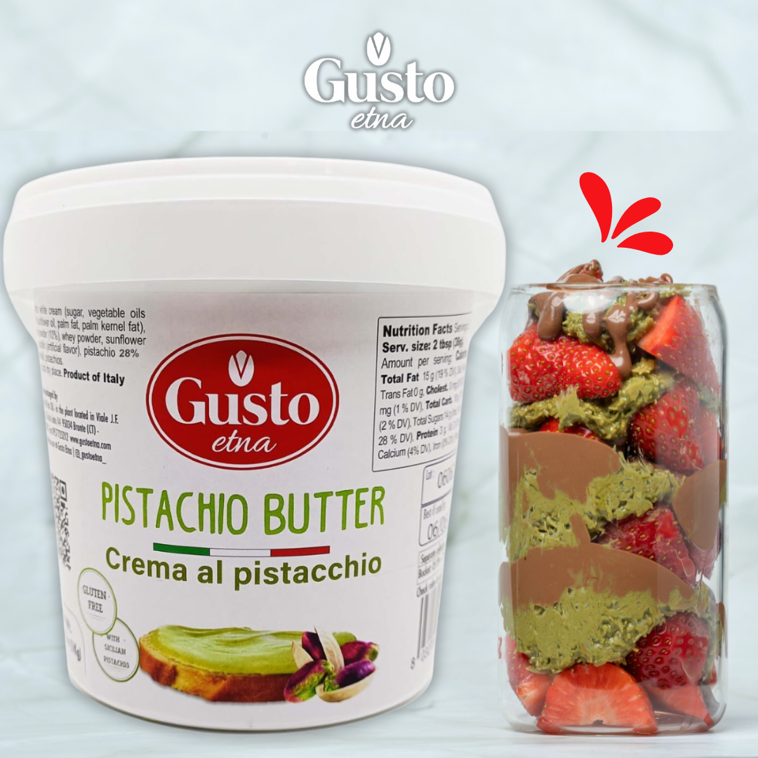 Gusto Etna Pistachio Cream Butter, 1kg (2.2 lb) – 28% Pistachio, Made in Sicily, Italian Pistachio Spread for Gelato, Pastry & Desserts