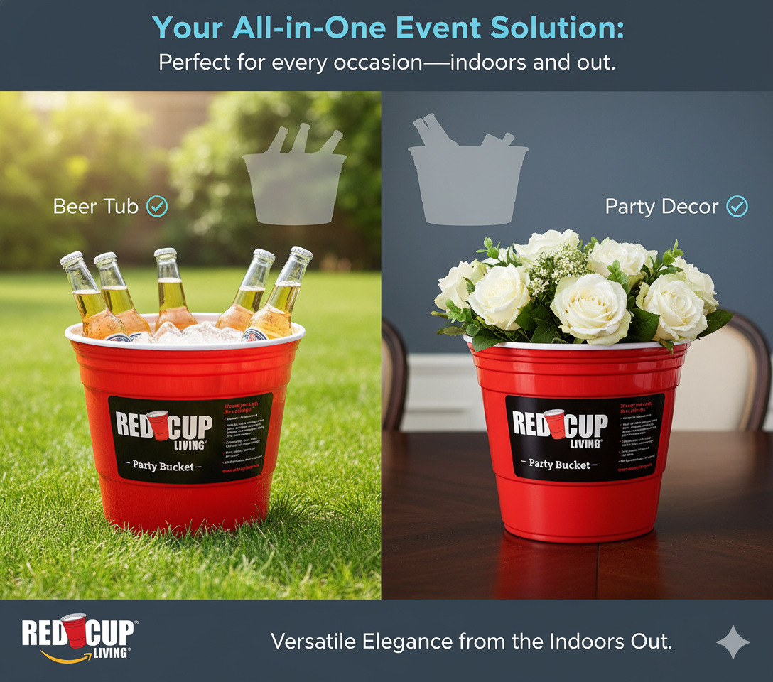 Redcupliving Red Party Ice Bucket | Reusable, Dishwasher-Safe