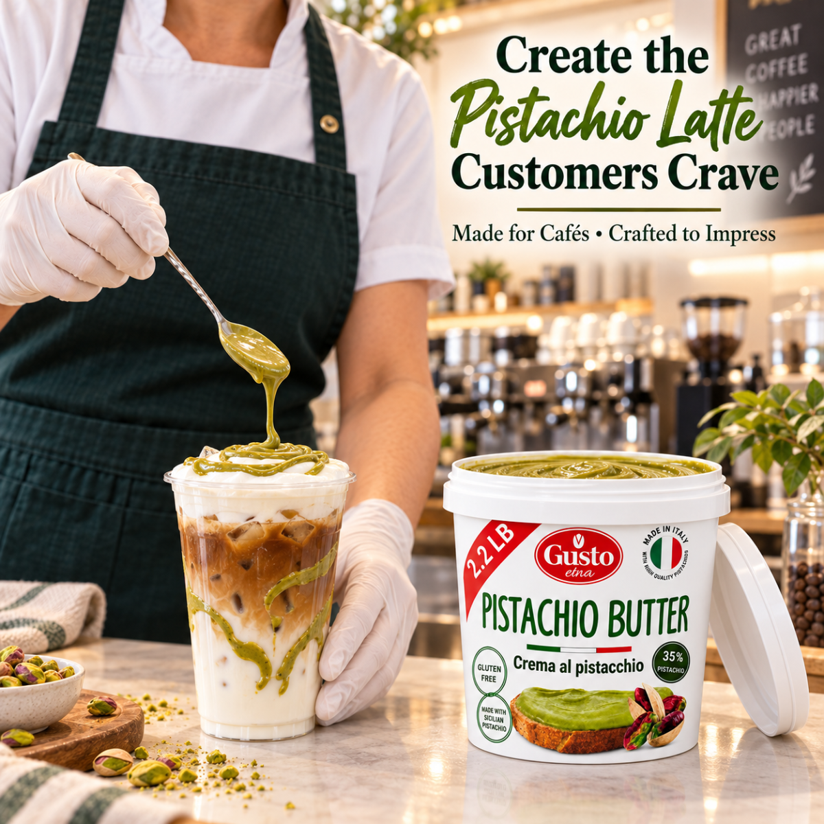 Gusto Etna Sicilian Pistachio Cream Butter – 35% Pistachio – 1 kg (2.2 lb)
