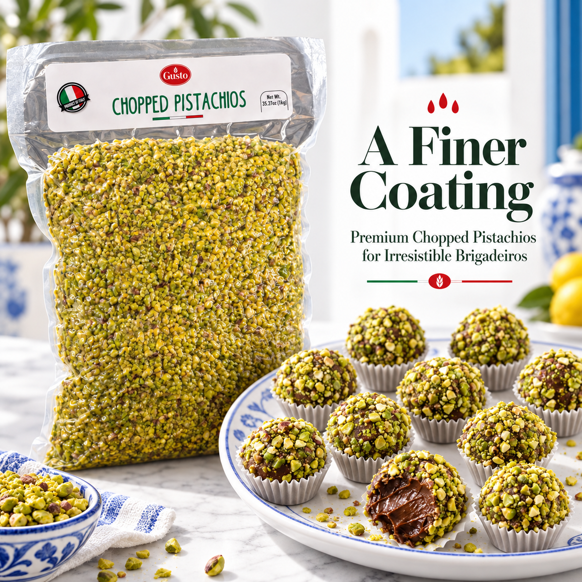 Gusto Etna Sicilian Raw Chopped Pistachios – 1 kg (2.2 lb) Bulk