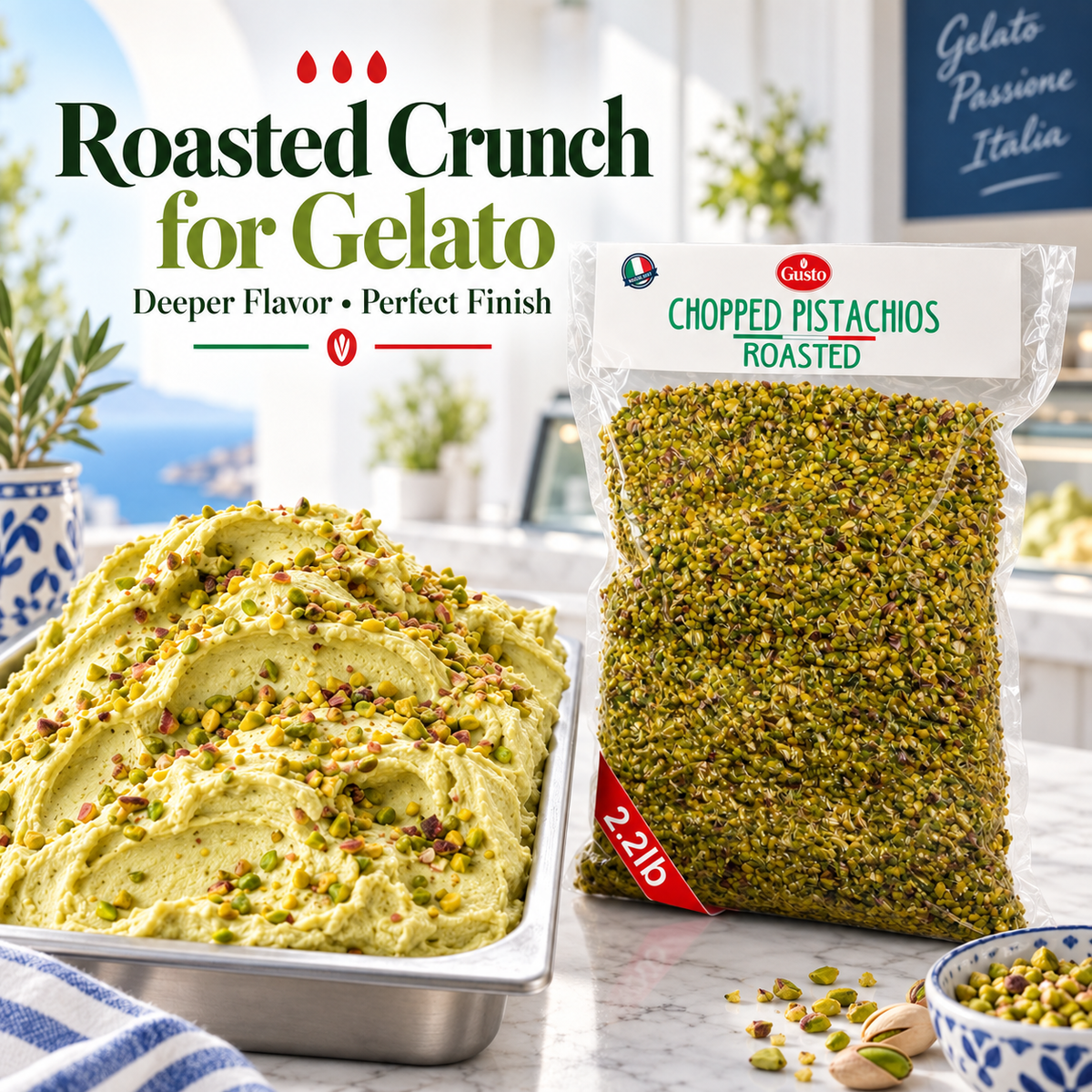 Gusto Etna Sicilian Roasted Chopped Pistachios – 1 kg (2.2 lb) Bulk