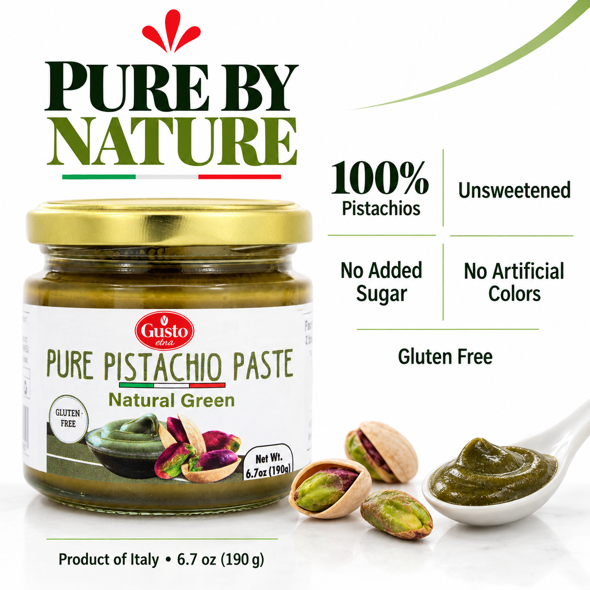 Gusto Etna 100% Pistachio Paste – Natural Green Color – Unsweetened – 172 g (6.07 oz)