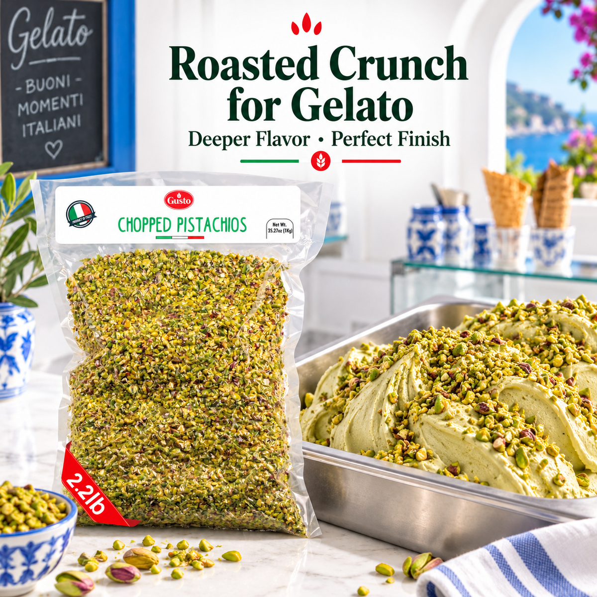 Gusto Etna Sicilian Raw Chopped Pistachios – 1 kg (2.2 lb) Bulk