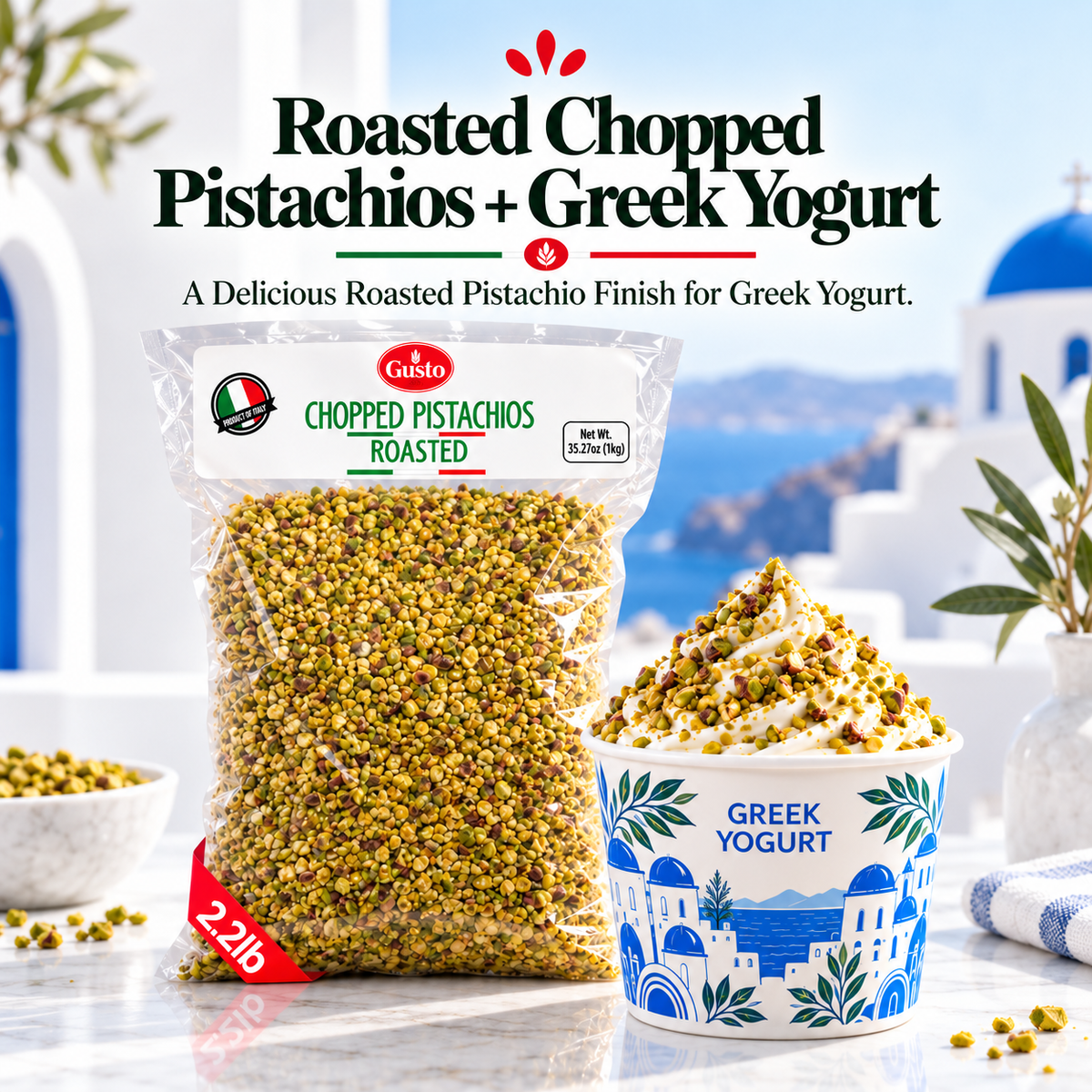 Gusto Etna Sicilian Roasted Chopped Pistachios – 1 kg (2.2 lb) Bulk