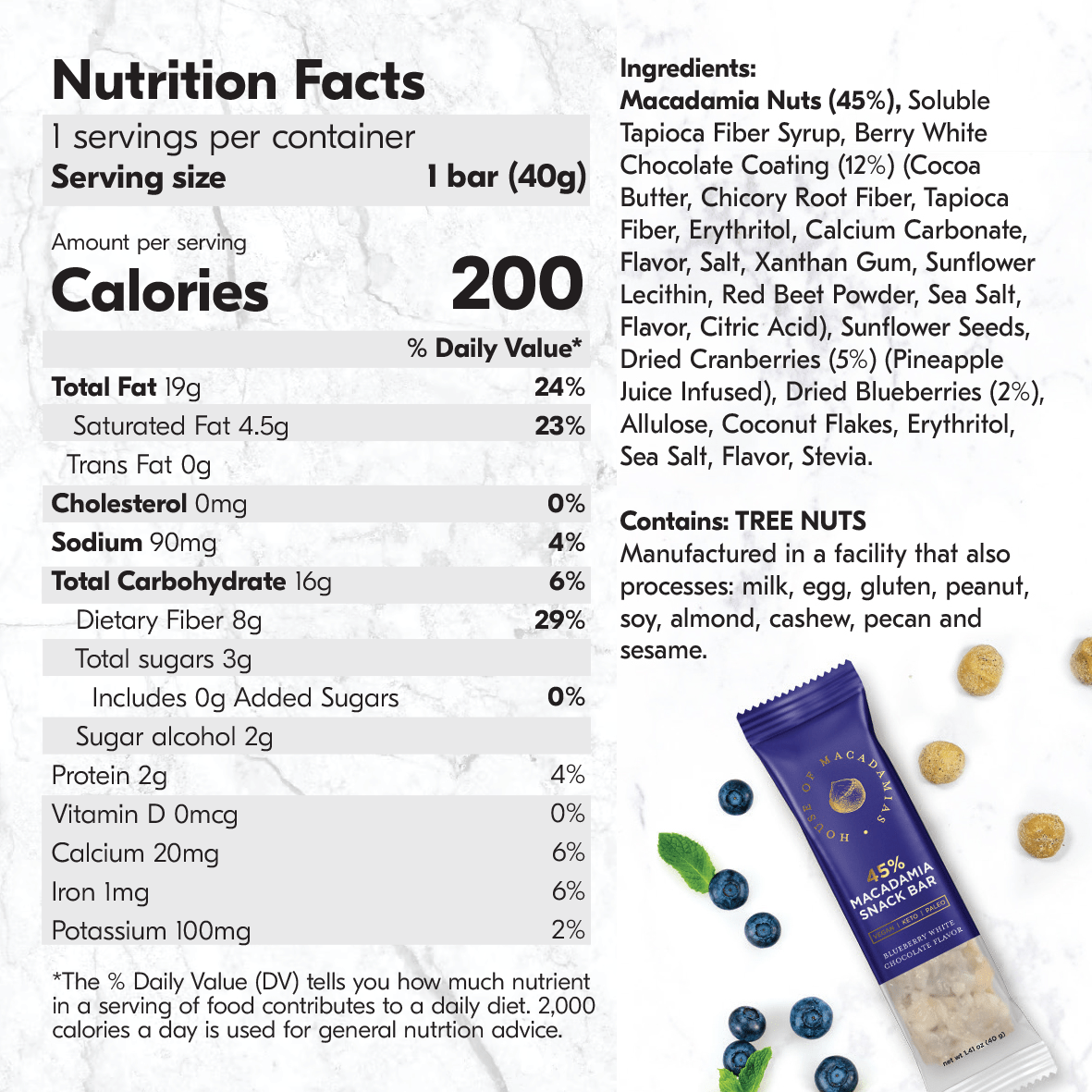 Blueberry White Chocolate Macadamia Nut Snack Bar (12 Bars)