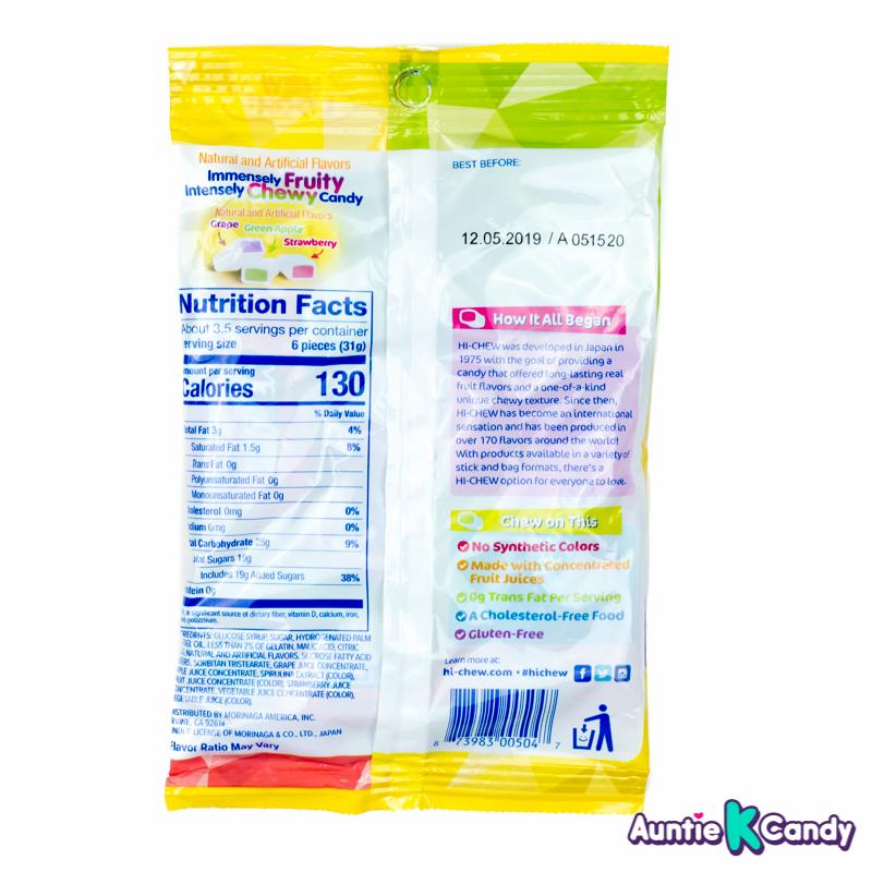 Morinaga Hi Chew Original Mix Bag Chewy Candy Strawberry, Green Apple, Grape Flavors, 3.53 oz
