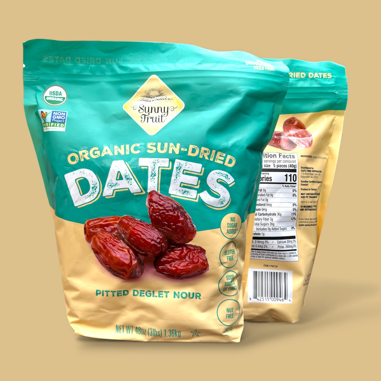 Sunny Fruit Organic Pitted Deglet Nour Dates – 48 Oz