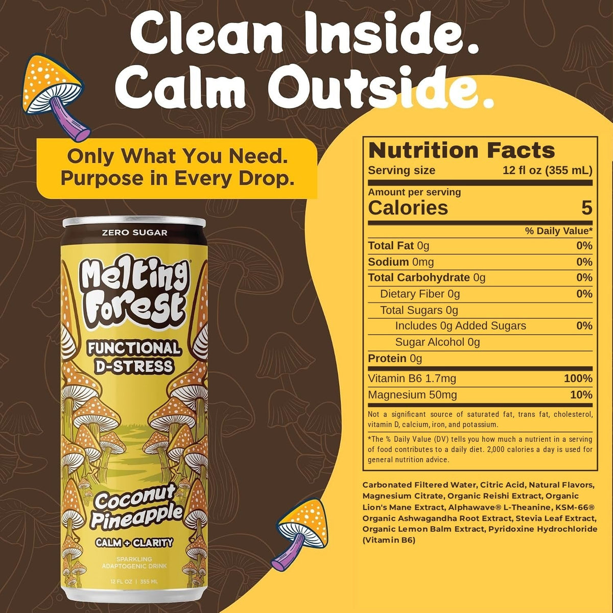 Mushroom D-Stress Drink 12 pack - Coconut Pineapple