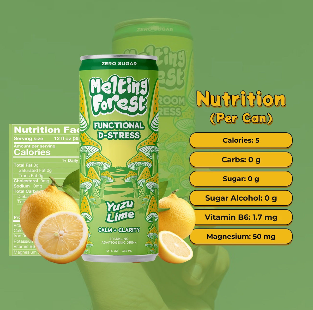 Mushroom D-Stress Drink 12 Pack - Yuzu Lime