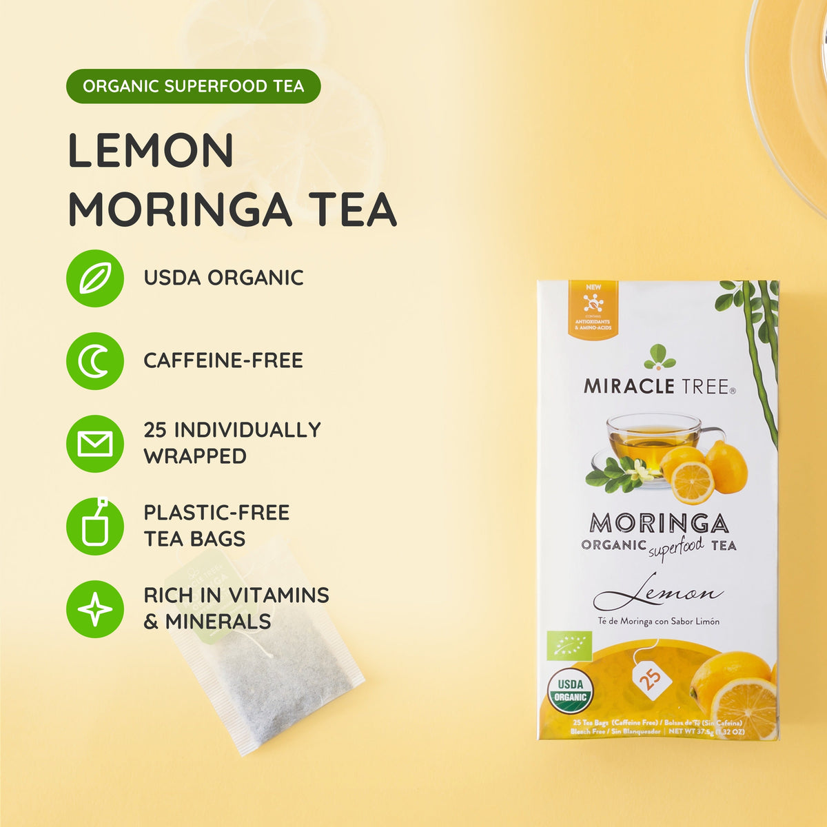 Organic Moringa Tea - Lemon - Caffeine-Free Herbal Tea