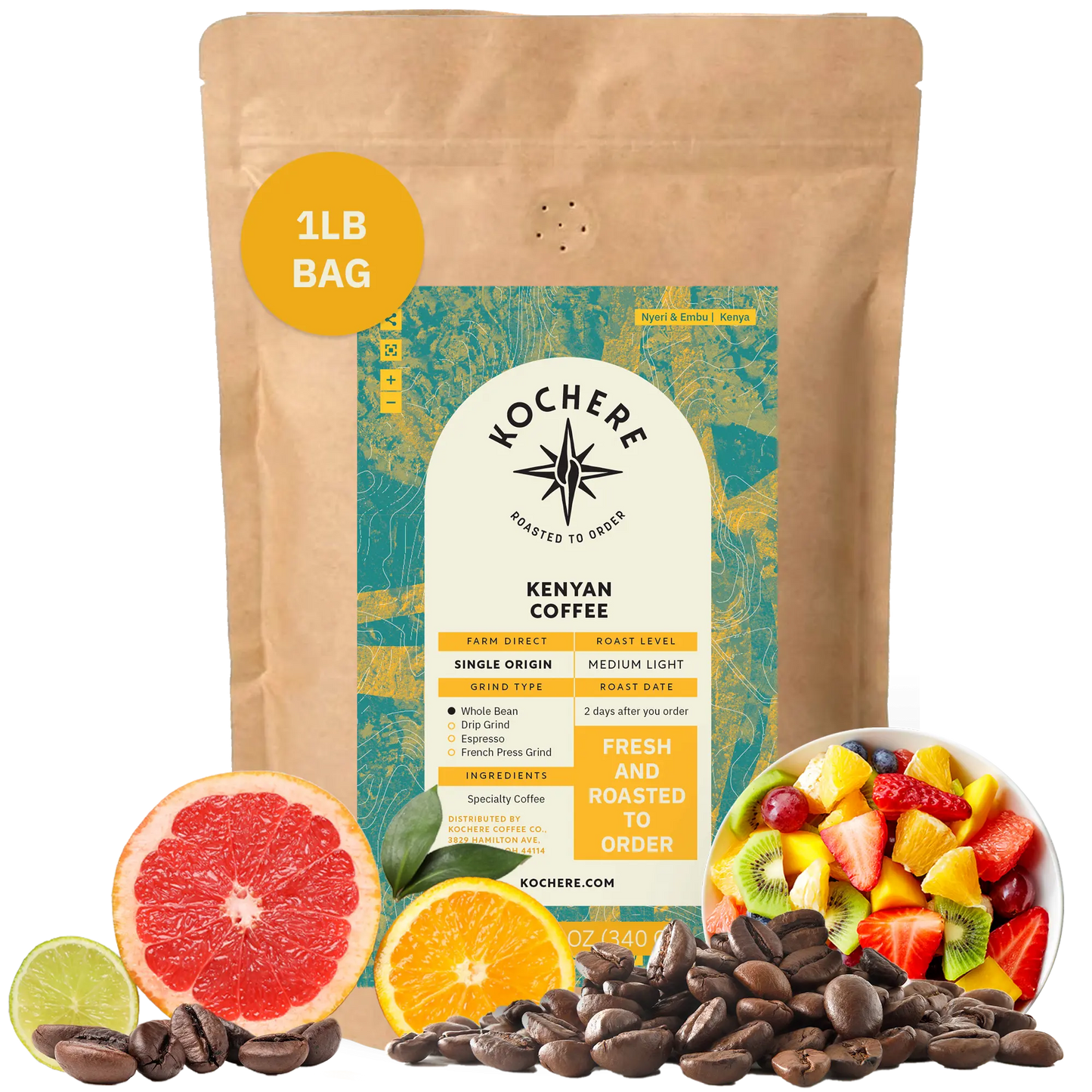 Kochere Coffee Kenyan Nyeri Embu AB Medium-Light Roast - Fruity, Balanced, Bright Cup