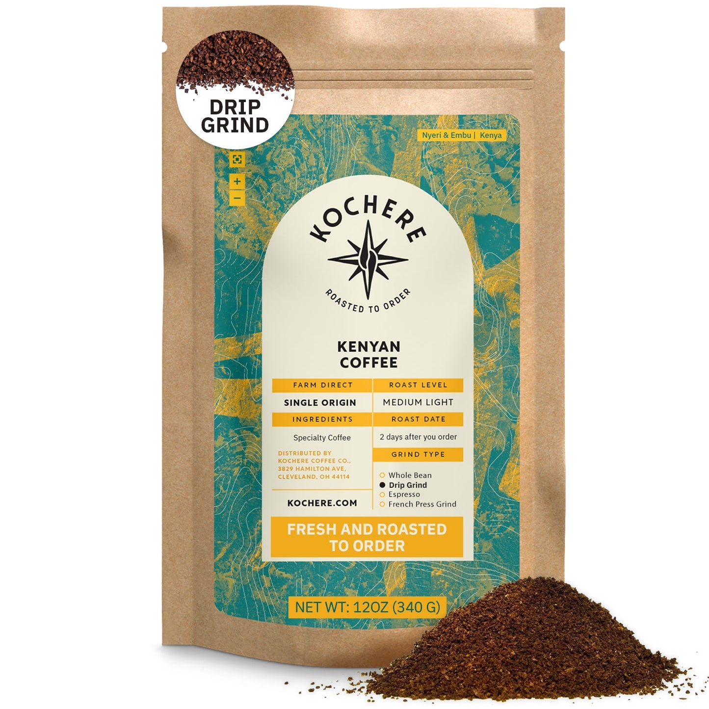 Kochere Coffee Kenyan Nyeri Embu AB Medium-Light Roast - Fruity, Balanced, Bright Cup