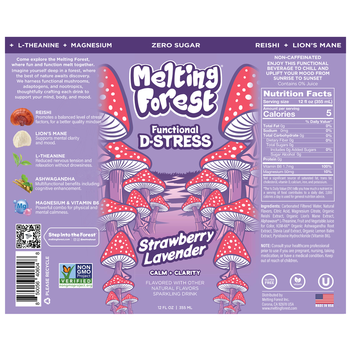 Mushroom D-Stress Drink 12 Pack - Strawberry Lavender