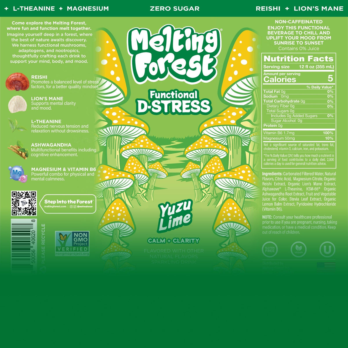 Mushroom D-Stress Drink 12 Pack - Yuzu Lime