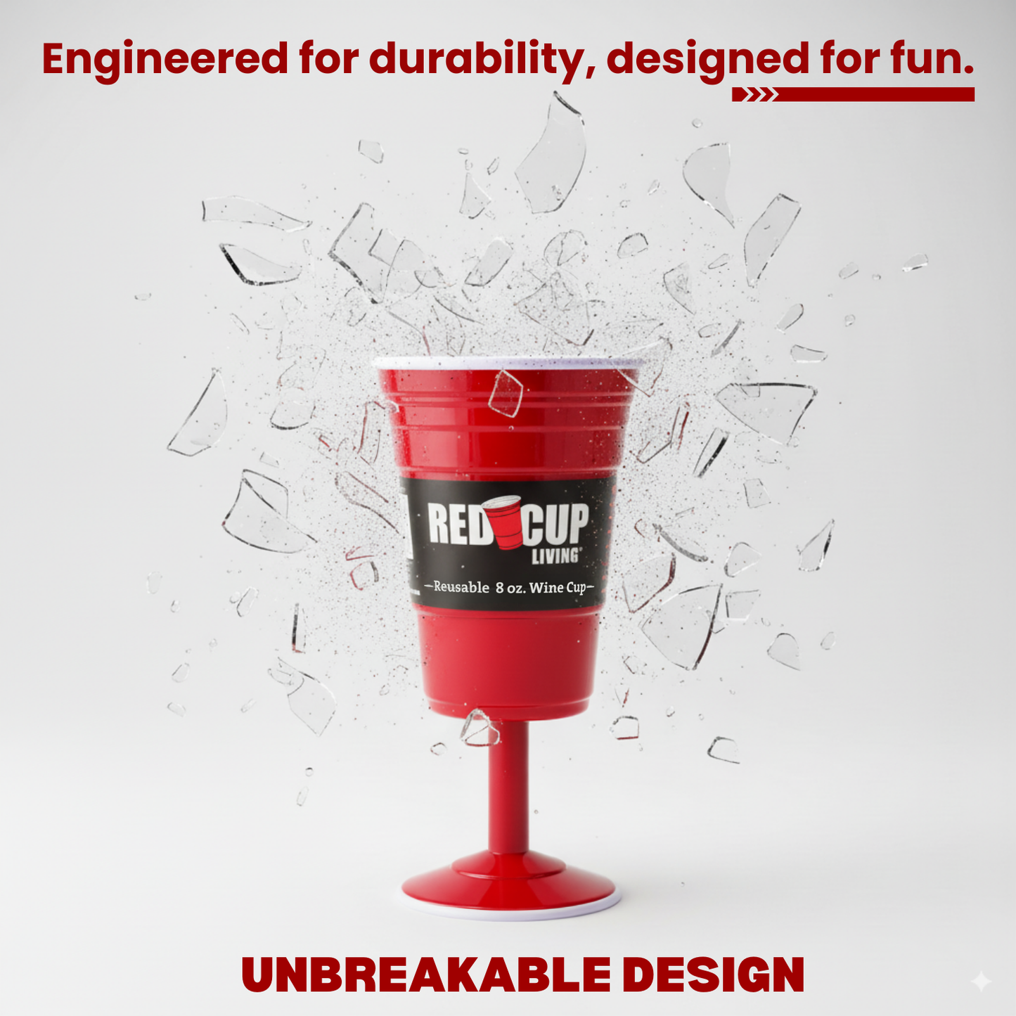 Redcupliving Reusable 8oz Stemmed Red Plastic Wine Cup