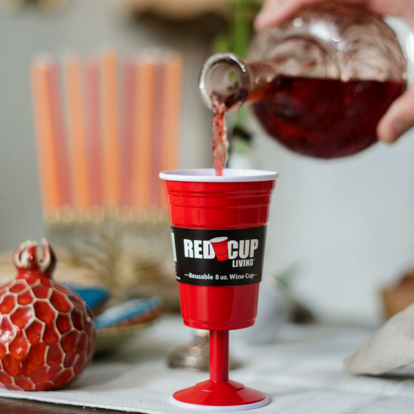 Redcupliving Reusable 8oz Stemmed Red Plastic Wine Cup