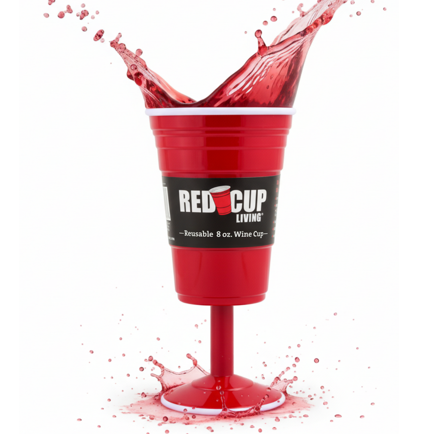 Redcupliving Reusable 8oz Stemmed Red Plastic Wine Cup