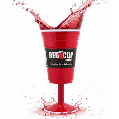 Redcupliving Reusable 8oz Stemmed Red Plastic Wine Cup