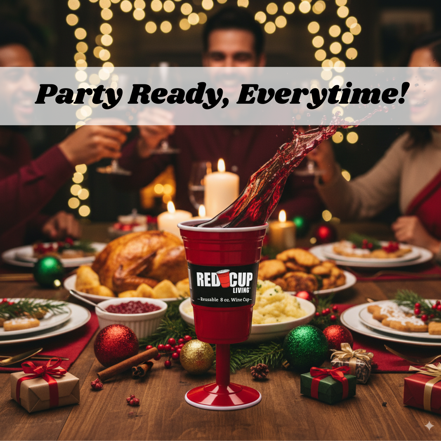 Redcupliving Reusable 8oz Stemmed Red Plastic Wine Cup