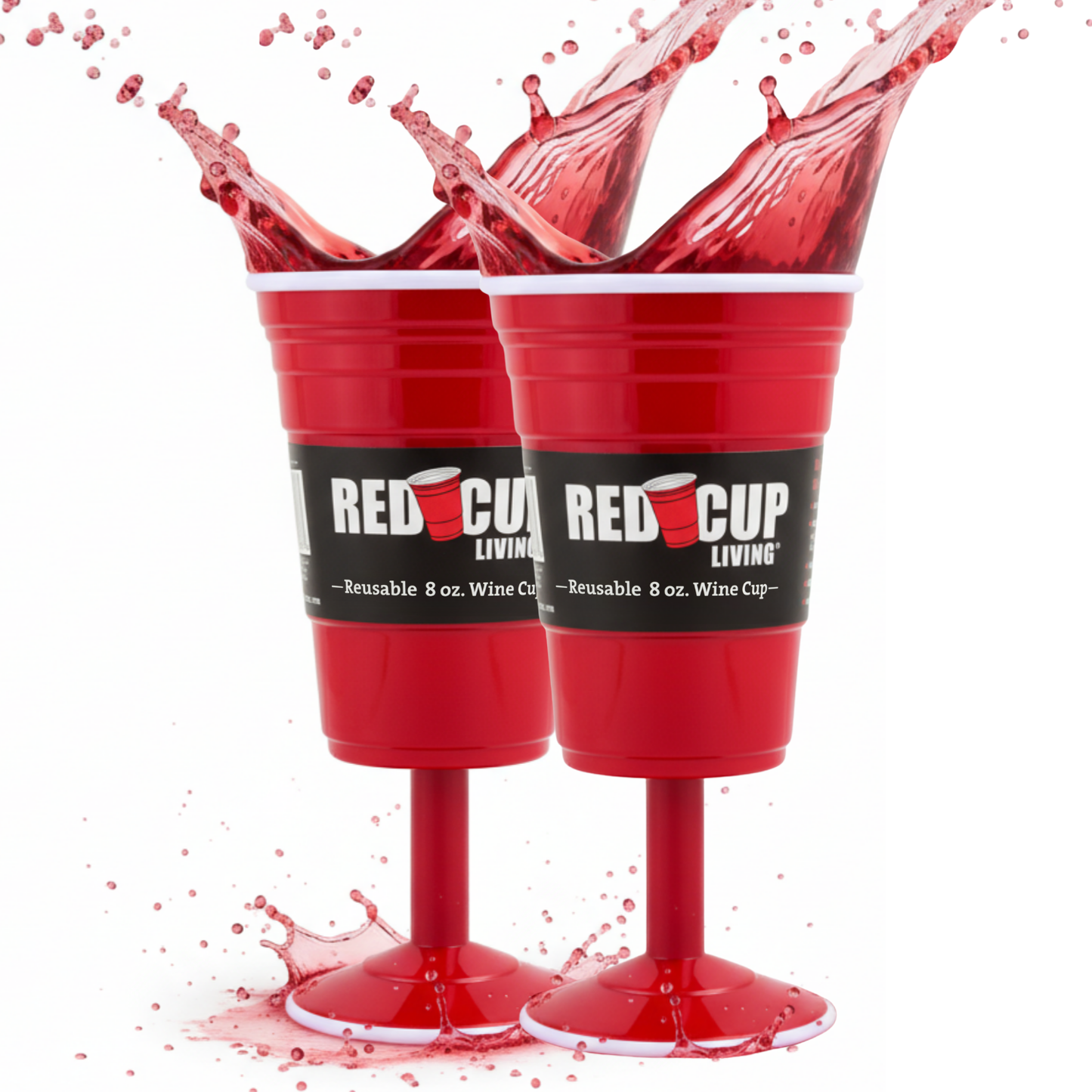 Redcupliving Reusable 8oz Stemmed Red Plastic Wine Cup