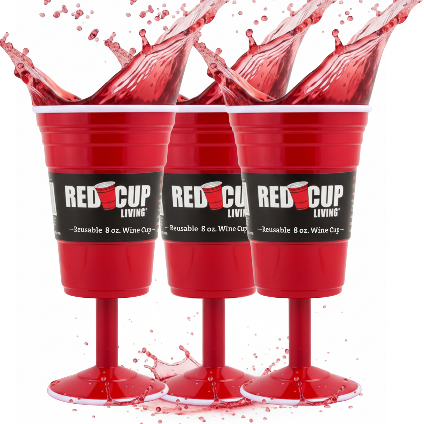 Redcupliving Reusable 8oz Stemmed Red Plastic Wine Cup
