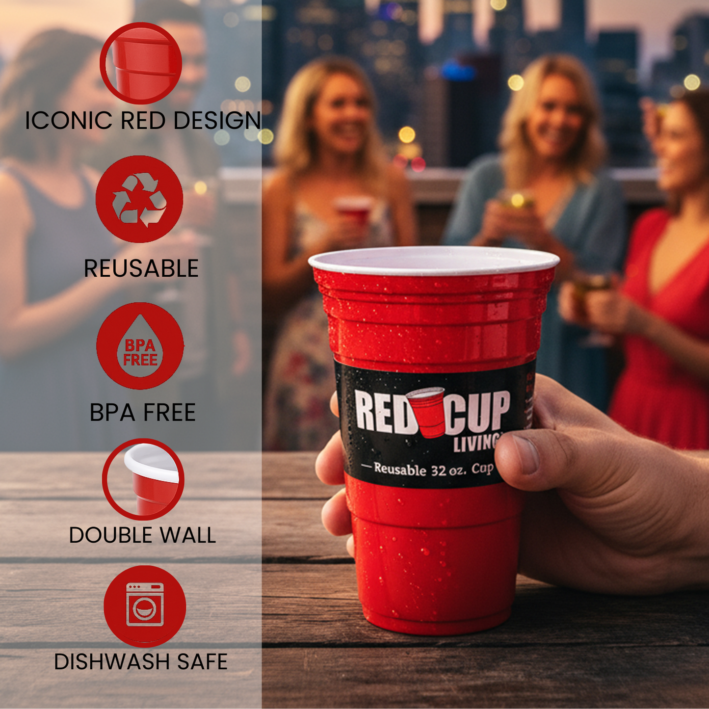32oz Reusable Cup For Parties | Strong, Unbreakable, Leakproof tumbler | Durable ABS plastic, BPA Free | Perfect for parties, camping & Outdoors