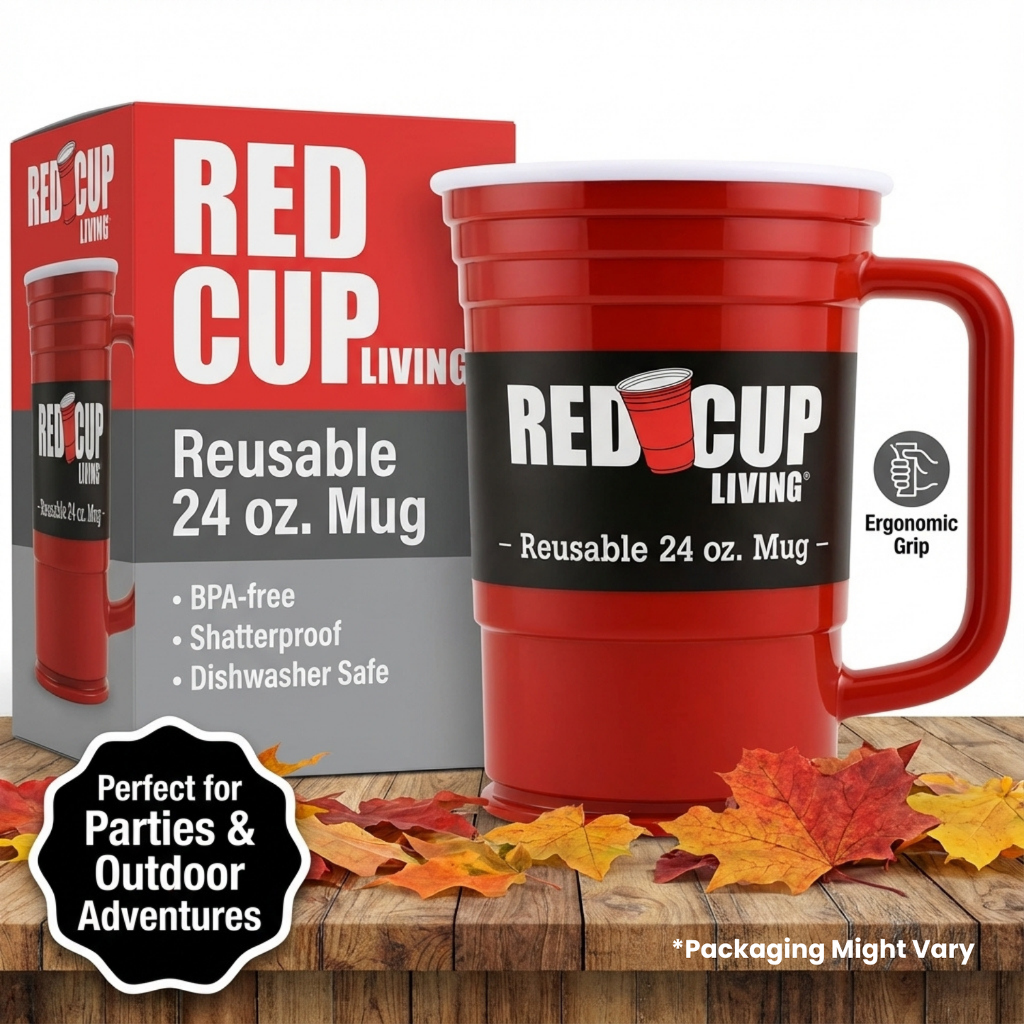 Redcupliving 24oz Reusable Red Plastic Beer Mug
