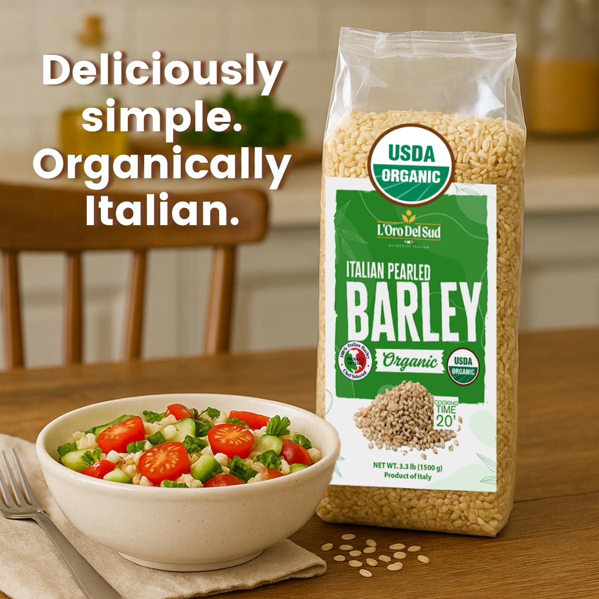 L'Oro Del Sud, Organic Pearled Barley, (1.5 kg) 3.3 lb