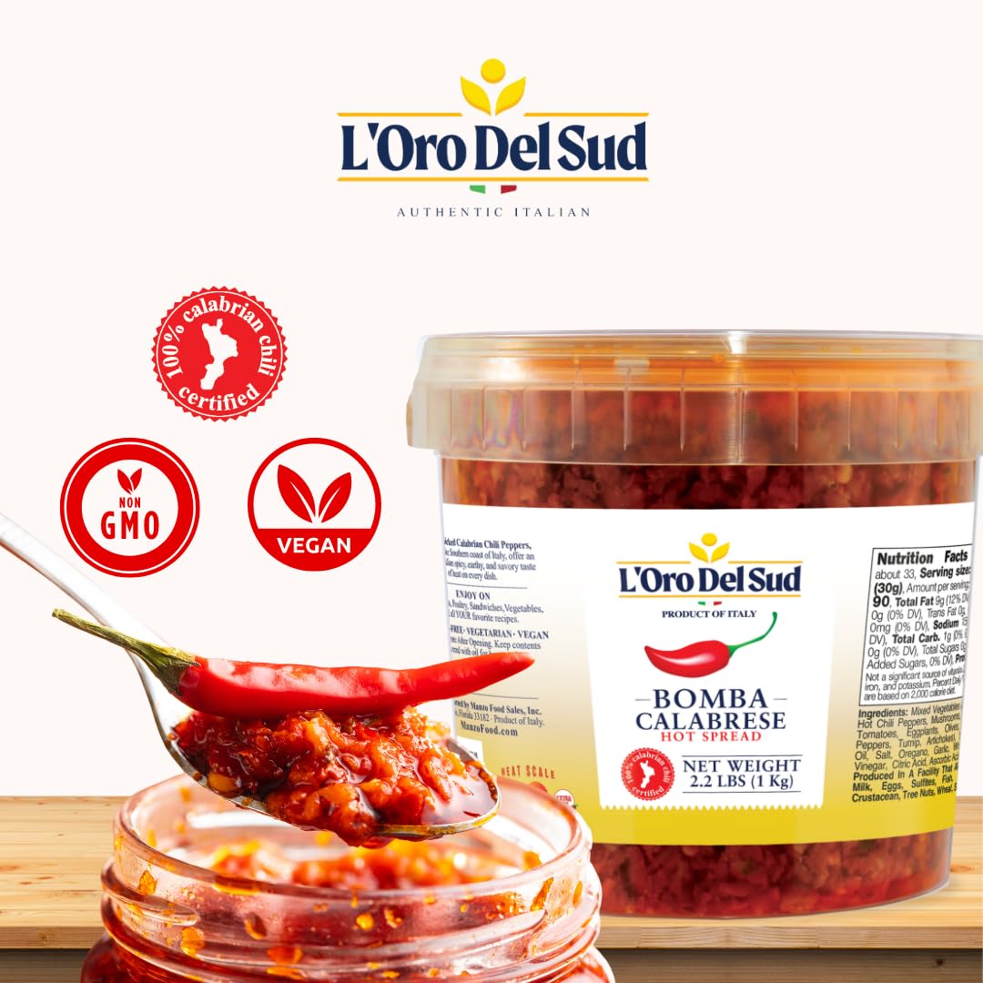 L'Oro Del Sud, Calabrian Bomba Hot Pepper Sauce, 2.2 lb (1 kg)