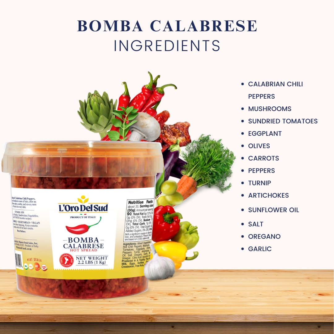 L'Oro Del Sud, Calabrian Bomba Hot Pepper Sauce, 2.2 lb (1 kg)