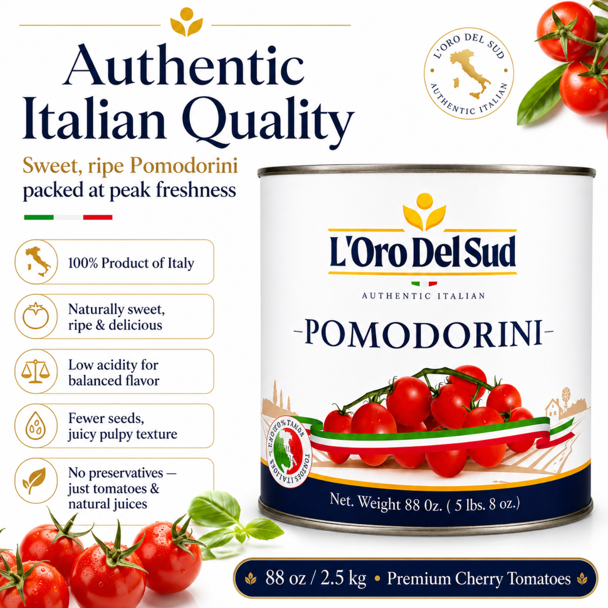 L'Oro Del Sud, Cherry Tomatoes, 88 oz