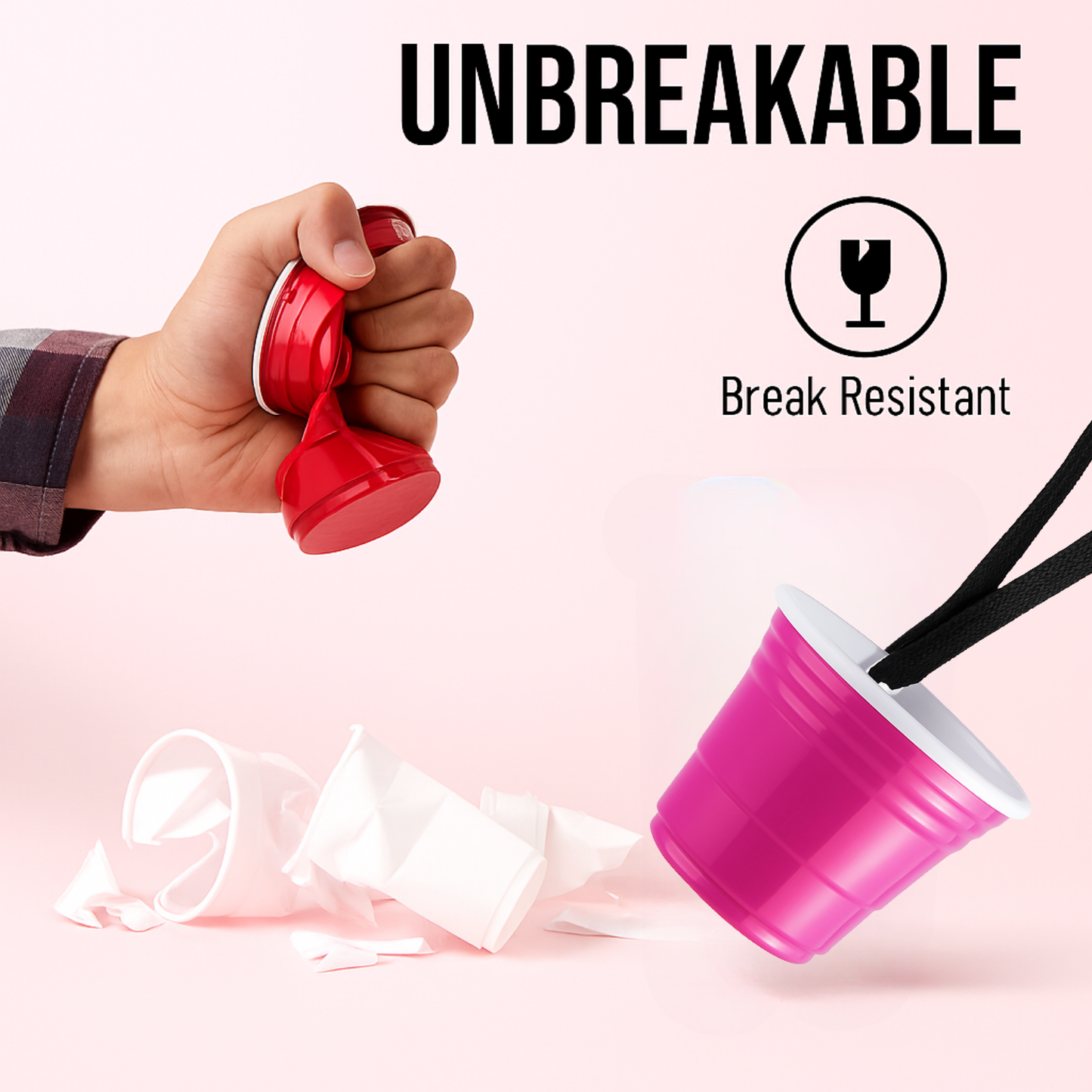 Redcupliving 2 oz Pink Reusable Shot Cup with Lanyard