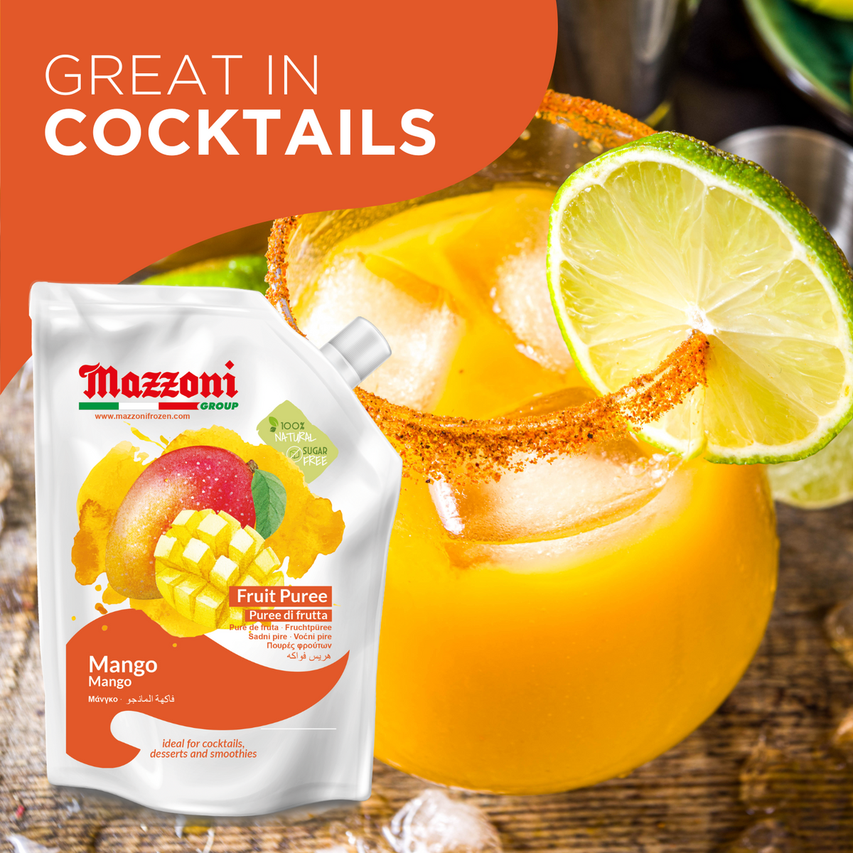 Mazzoni Mango Purée – 100% Fruit, No Sugar Added – 1 kg (2.2 lb)