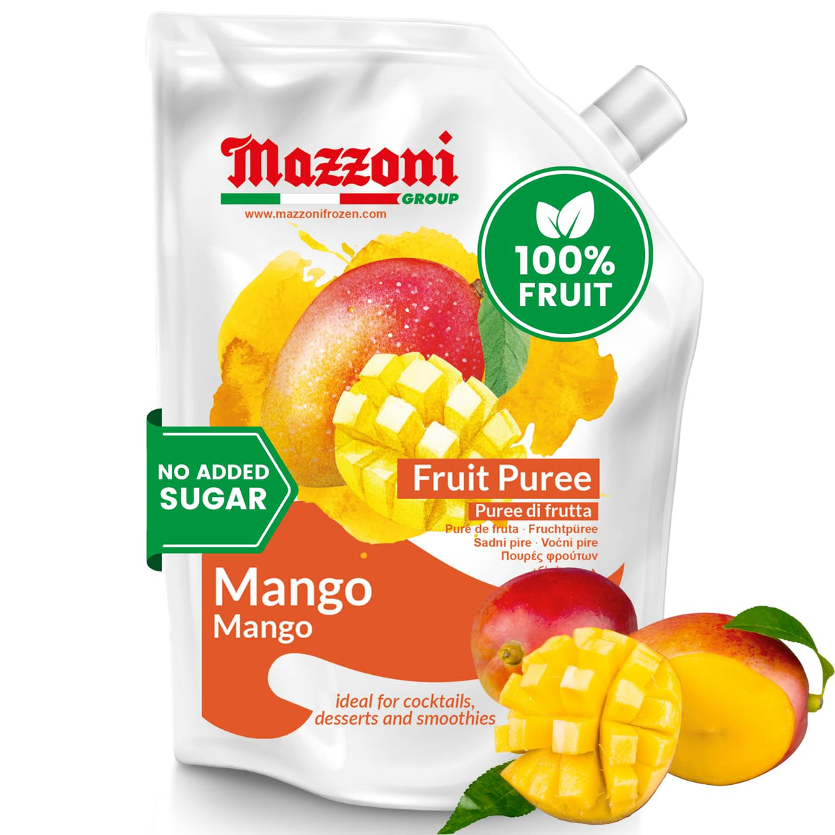 Mazzoni Mango Purée – 100% Fruit, No Sugar Added – 1 kg (2.2 lb)