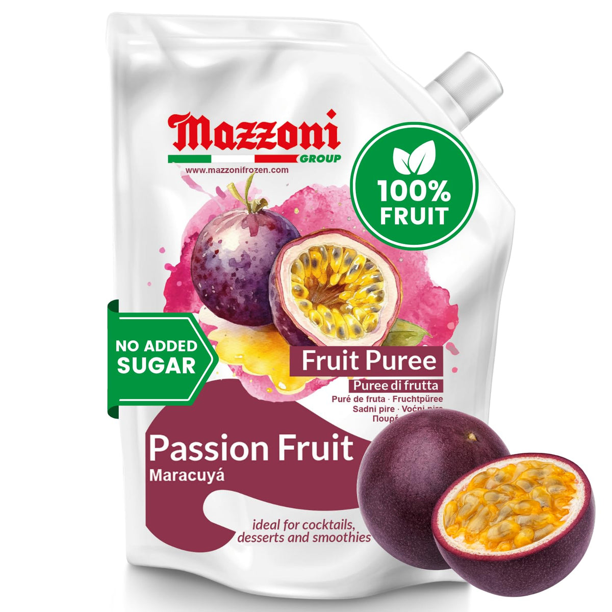 Mazzoni Passion Fruit (Maracuyá) Purée – 100% Fruit, No Sugar Added – 1 kg (2.2 lb)
