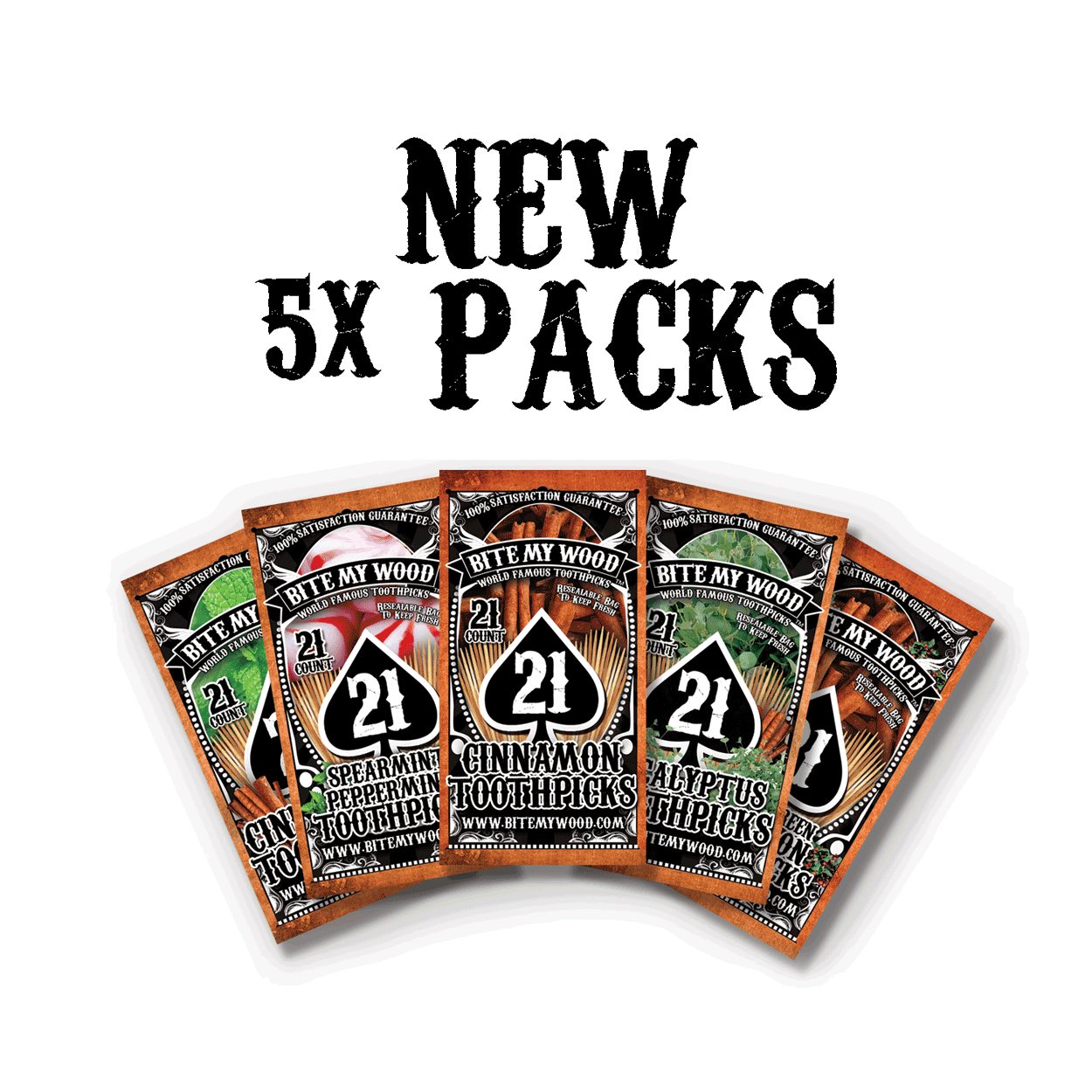 Flavored Birchwood Toothpicks Variety Pack, 21-Count Resealable Bags