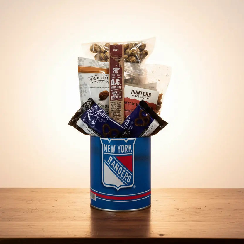 New York Rangers Gift Tin Basket - 1 Gallon Officially Licensed NHL Snacks